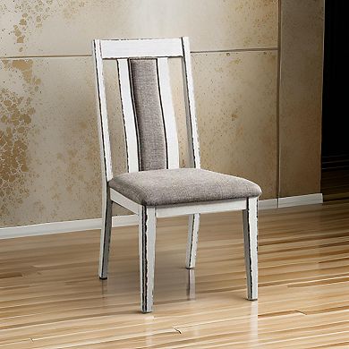 24 Inch Dining Side Chair Set Of 2, Rustic White Wood, Gray Fabric Seat