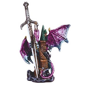 FC Design 5"H Purple Dragon with Sword Embracing Castle Statue Fantasy Decoration Figurine