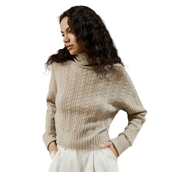 Lilysilk Women's Classic Cable Knit Turtleneck Sweater