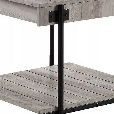 Loak 24 Inch Side End Table, Plank Design, Caster Wheels, Brown, Black