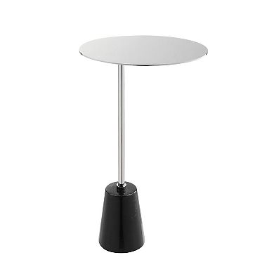 Frank 21 Inch Side End Table, Oval Chrome Steel Top, Genuine Marble Base