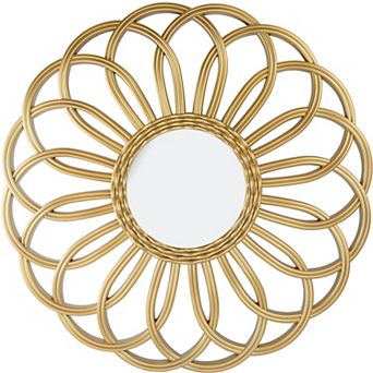 30" Round Rattan Sunflower Wall Mirror
