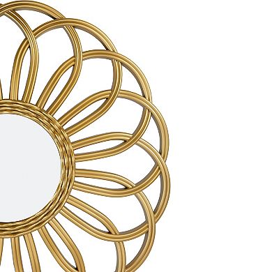 30" Round Rattan Sunflower Wall Mirror