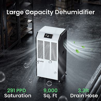 291 Pints Large Commercial Industrial Dehumidifier with Drain Hose Space up to 9000 Sq. Ft.