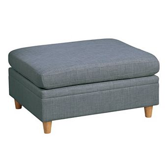 37 Inch Ottoman, Padded Square Seat, Smooth Steel Gray Dorris Fabric
