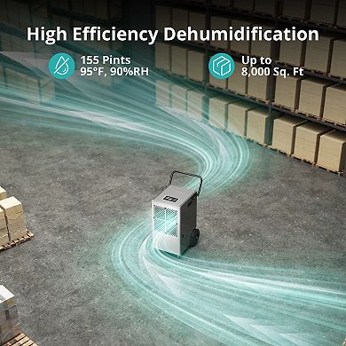 155 Pint Commercial Dehumidifier With Built-in Pump For Space Up To 8,000 Sq. Ft