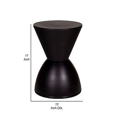 Hillary 17 Inch Side Table, Indoor Outdoor, Hourglass Shape, Black Finish