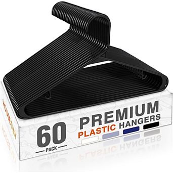 HOUSE DAY Durable Plastic Hangers Light-Weight with Hooks 60 Pack