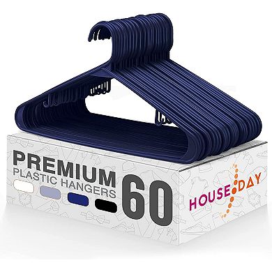 HOUSE DAY Durable Plastic Hangers Light-Weight with Hooks 60 Pack