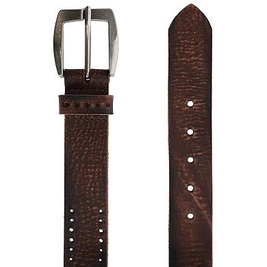 CTM Men's Distressed Leather Bridle Belt With Perforations