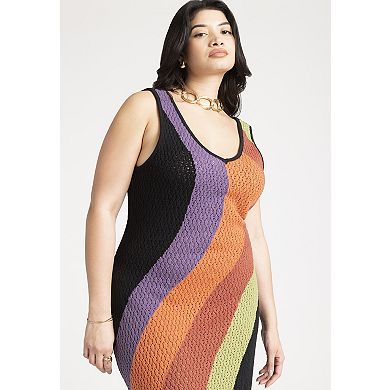 ELOQUII Women's Plus Size Crochet Knit Sleeveless Cover Up Midi Dress