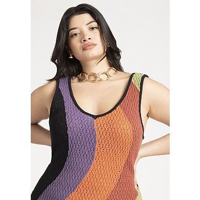 ELOQUII Women's Plus Size Crochet Knit Sleeveless Cover Up Midi Dress
