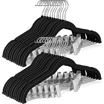 HOUSE DAY Velvet Skirt & Pant Hangers with Adjustable Clips Black 24 Pack