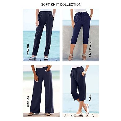 Roaman's Women's Plus Size Tall Plus Size Soft Knit Relaxed Pull-On Straight Leg Pant