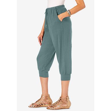 Roaman's Women's Plus Size Soft Knit Capri Pant With Drawstring Waist