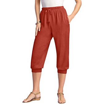 Roaman's Women's Plus Size Plus Size Soft Knit Capri Pant With Drawstring Waist
