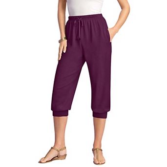 Roaman's Women's Plus Size Plus Size Soft Knit Capri Pant With Drawstring Waist
