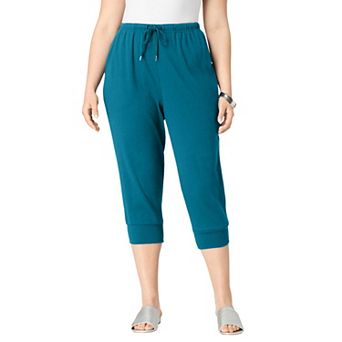 Roaman's Women's Plus Size Drawstring Soft Knit Capri Pant