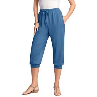 Roaman's Women's Plus Size Plus Size Soft Knit Capri Pant With Drawstring Waist