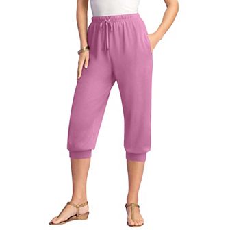 Roaman's Women's Plus Size Plus Size Soft Knit Capri Pant With Drawstring Waist