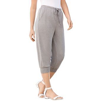 Roaman's Women's Plus Size Drawstring Soft Knit Capri Pant