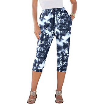Roaman's Women's Plus Size Soft Knit Capri Pant With Drawstring Waist
