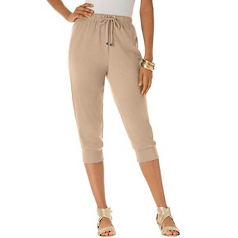 Roaman's Women's Plus Size Plus Size Soft Knit Capri Pant With Drawstring Waist