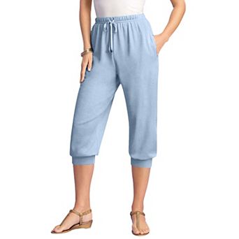 Roaman's Women's Plus Size Soft Knit Capri Pant With Drawstring Waist