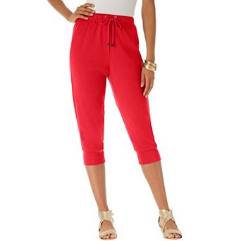 Roaman's Women's Plus Size Drawstring Soft Knit Capri Pant