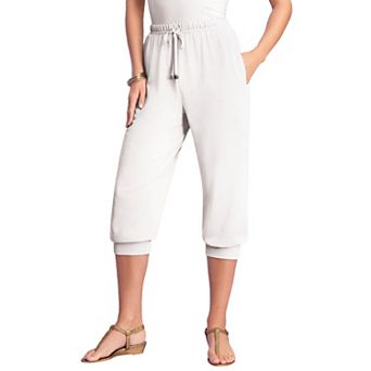 Roaman's Women's Plus Size Drawstring Soft Knit Capri Pant