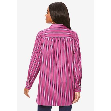 Roaman's Women's Plus Size Plus Size Kate Tunic Shirt Long Sleeve Classic Button-Down With Flowy,