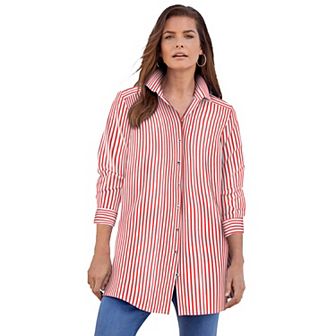 Roaman's Women's Plus Size Plus Size Kate Long Sleeve Tunic Easy Cotton-Blend Button-Front Shirt