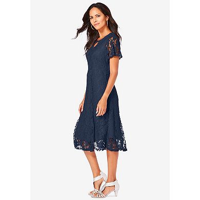 Roaman's Women's Plus Size Keyhole Lace Dress