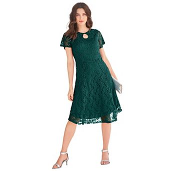 Roaman's Women's Plus Size Keyhole Lace Dress