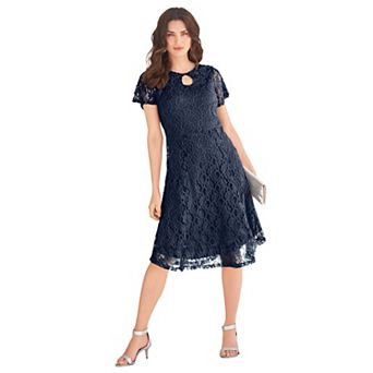Roaman's Women's Plus Size Keyhole Lace Dress