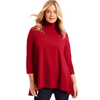 June + Vie Women's Plus Size One+only Mock-neck Tunic
