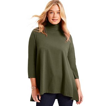 June + Vie Women's Plus Size One+only Mock-neck Tunic