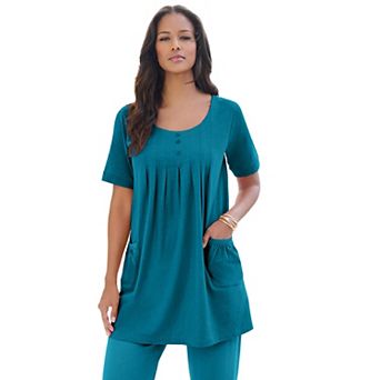 Roaman's Women's Plus Size Two Pocket Soft Knit Swing Tunic