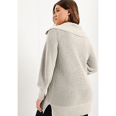 June + Vie Women's Plus Size Half-zip Sweater