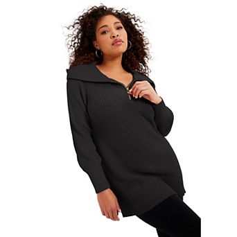 June + Vie Women's Plus Size Half-zip Sweater