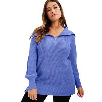 June & Vie Women's Plus Size Half-Zip Sweater