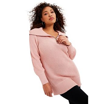 June + Vie Women's Plus Size Half-zip Sweater