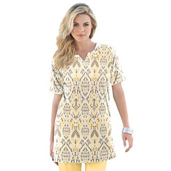 Roaman's Women's Plus Size Plus Size Soft Knit Print Tunic With Notch Neckline