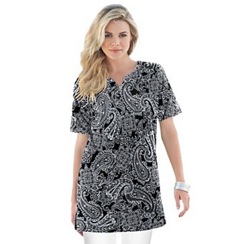Roaman's Women's Plus Size Soft Knit Print Tunic With Notch Neckline
