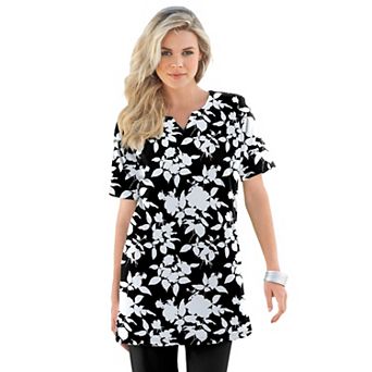 Roaman's Women's Plus Size Soft Knit Print Tunic With Notch Neckline