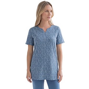 Roaman's Women's Plus Size Soft Knit Print Tunic With Notch Neckline