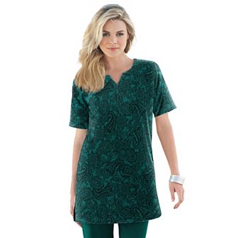 Roaman's Women's Plus Size Plus Size Soft Knit Print Tunic With Notch Neckline