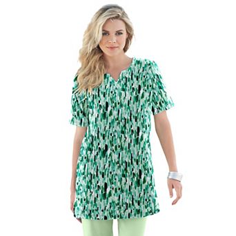 Roaman's Women's Plus Size Plus Size Soft Knit Print Tunic With Notch Neckline