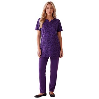 Roaman's Women's Plus Size Soft Knit Print Tunic With Notch Neckline
