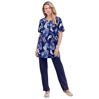Roaman's Women's Plus Size Soft Knit Print Tunic With Notch Neckline